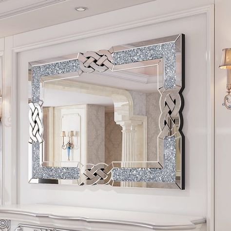 Sparkling Crystal Crush Diamond Accent Mirror Wall Mounted - On Sale - Bed Bath & Beyond - 37834701 Mirror Rectangle, Accent Mirror Wall, Floor Standing Mirror, Crushed Diamonds, Diamond Wall, Diamond Mirror, Traditional Mirrors, Silver Walls, Mirror Shapes