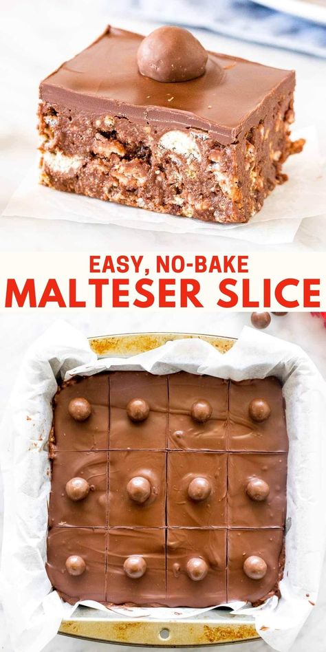 No Bake Malteser Slice, Malteaser Recipes, Malteser Dessert, Slices Recipes Easy, Malteaser Slice, Malteser Recipes, Crunchy Desserts, Malteser Tray Bake, Xmas Bakes