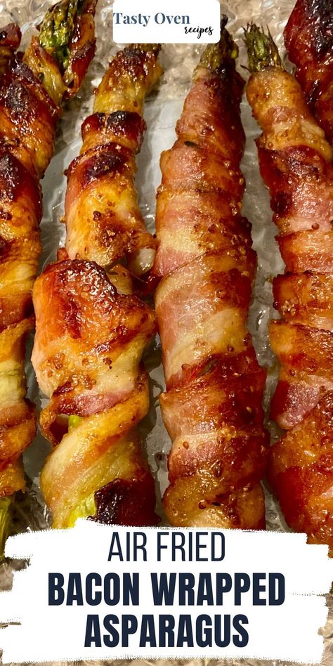 Bacon wrapped asparagus is perfectly cooked and crispy in the air fryer! Oven Baked Bacon Wrapped Asparagus, Asparagus Wrapped In Bacon, Asparagus Air Fryer, Air Fryer Bacon Wrapped Asparagus, Air Fried Bacon Wrapped Asparagus, Air Fryer Asparagus Bacon, Asparagus Recipes Bacon Wrapped, Bacon Wrapped Asparagus Air Fryer, Fried Asparagus With Bacon