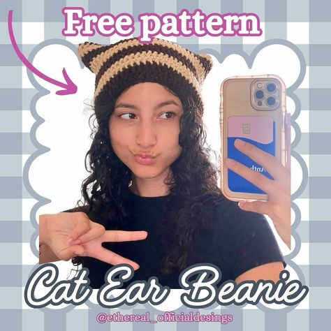 FREE CROCHET CAT EAR BEANIE PATTERN Perfect project for the upcoming fall season. Unique compared to a traditional beanie yet causal enough to wear everyday.🧶🐱 I’d love to see what you guys make with it, and of course you are free to sell your finished projects. #catearbeanie #crochetbeanie #fallcrochet #freecrochetpatterns #freepatterns #crochetaccessories #crochetfashion #patterndesign How To Make A Cat Ear Beanie, Crochet Cat Hat Beanie Free Pattern, Striped Cat Beanie Crochet Pattern Free, Crochet Kitty Hat Pattern Free, Crochet Cat Ear Beanie Free Pattern, Cat Ear Beanie Crochet Pattern Free, Cat Beanie Crochet Pattern Free, Crochet Cat Beanie Pattern, Cat Ear Beanie Pattern