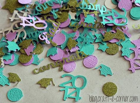 Graduation season is upon us!  If you have a grad in your life, you’re bound to be throwing a party or sending a graduation gift.  Why not make your own custom confetti to decorate or include as a fun extra in a card or gift? I used my Silhouette Cameo and Designer Edition Software to create this confetti, but other di How To Make Confetti, Graduation Confetti, Custom Confetti, Congrats Grad, Throw A Party, Glitter Paper, Basic Shapes, Custom Party, The Class