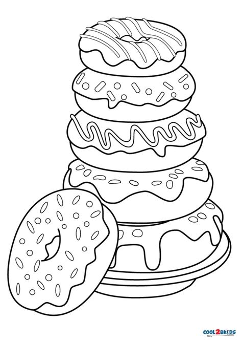 Doughnut Coloring Page, Baking Coloring Pages, Food Coloring Sheets, Dessert Coloring Pages, Colouring Sheets For Kids, Kawaii Donut, Donut Printable, Donut Coloring Page, Candy Coloring Pages