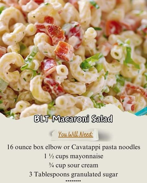 Tasty Recipes Blt Macaroni Salad, Homemade Macaroni Salad, Classic Blt Sandwich, Creamy Macaroni Salad, Blt Pasta Salad, Blt Pasta, Blt Pasta Salads, Salads For A Crowd, Blt Sandwich