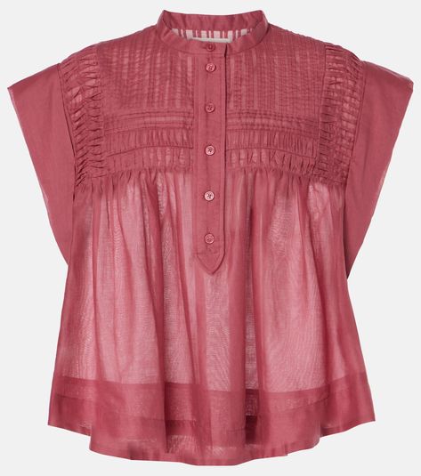 Leaza pleated cotton voile top in pink - Marant Etoile | Mytheresa Japan Outfit, Romantic Blouses, Color Name, Cotton Voile, Classic Shirt, Skirt Top, Gorgeous Dresses, Short Tops, Designing Women