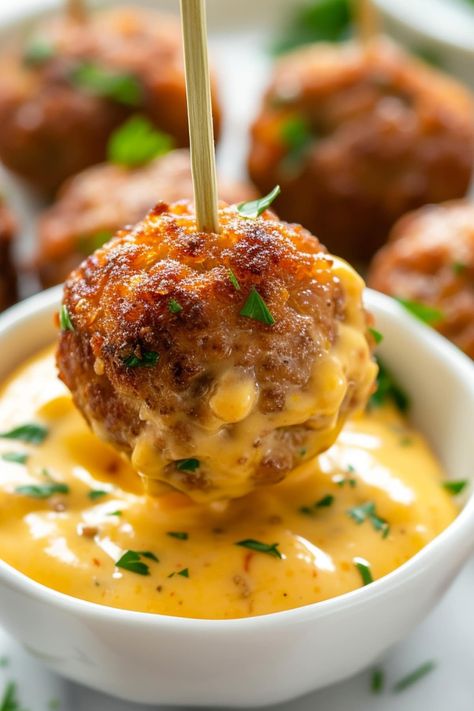 Paula Dean Sausage Balls, Sausage Cheese Cranberry Bites, Essen, Savory Sausage Balls, Cute Party Appetizers, Paula Deen Sausage Balls, Sausage Appetizers Finger Foods, Easy Potluck Finger Foods, Great Appetizers For A Party