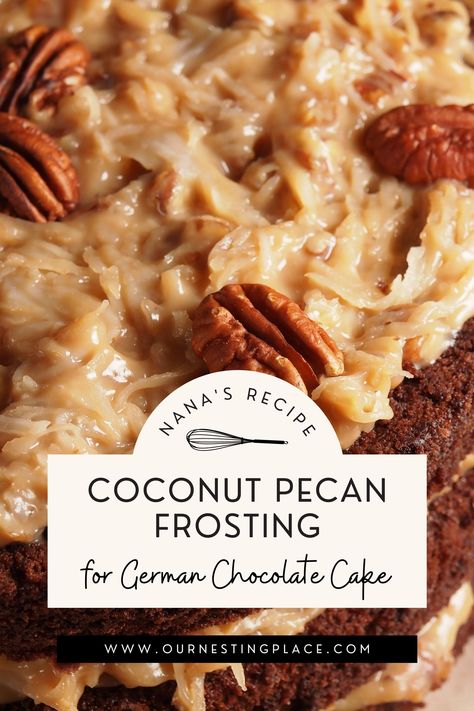 Bakers German Chocolate Cake Recipe Coconut Pecan Frosting, Pecan Coconut Frosting, Coconut Pecan Frosting German Chocolate, Cooked Icing Old Fashioned, German Chocolate Frosting Recipe, Easy German Chocolate Cake Frosting, German Frosting, Homemade German Chocolate Cake Frosting, Frosting For German Chocolate Cake