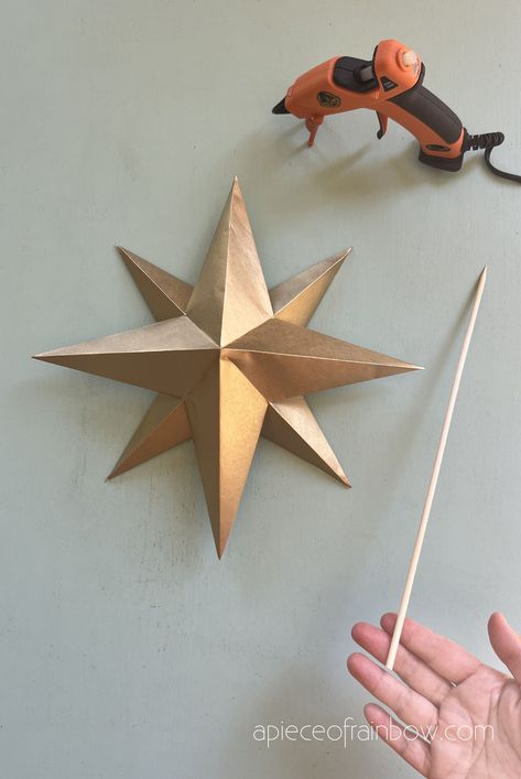 Kids Christmas Tree Topper, Diy Cardboard Star Tree Topper, Nordic Christmas Tree Topper, Cute Tree Topper, Doy Christmas Tree Topper, How To Make A Star Tree Topper, Diy Moravian Star Tree Topper, Diy Star Topper Christmas Tree, Paper Star Tree Topper Diy