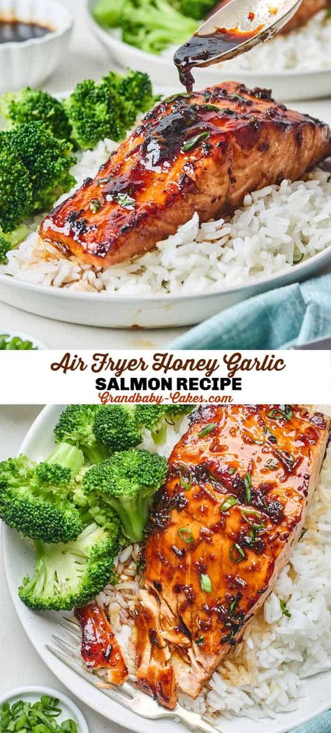 Air Fryer Salmon Cooking Time, Easy Air Fried Salmon, Easy Air Fry Salmon Recipes, Bake Salmon In Air Fryer, Airfryer Recipes Salmon, Salmon Glaze Air Fryer, Season Salmon Air Fryer, Air Fryer Salmon Meal Prep, Easy Honey Glazed Salmon