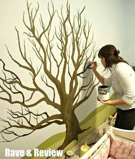 My Wonderful Walls: Forest Friends Wall Mural Stencil Kit {Review, Discount & Giveaway} - Rave & Review Bookshelves Painting, Tree Bookshelves, Tree On The Wall, Family Tree Mural, Paint A Tree, Tree Wall Painting, Mural Stencil, Tree Wall Murals, Tree Mural