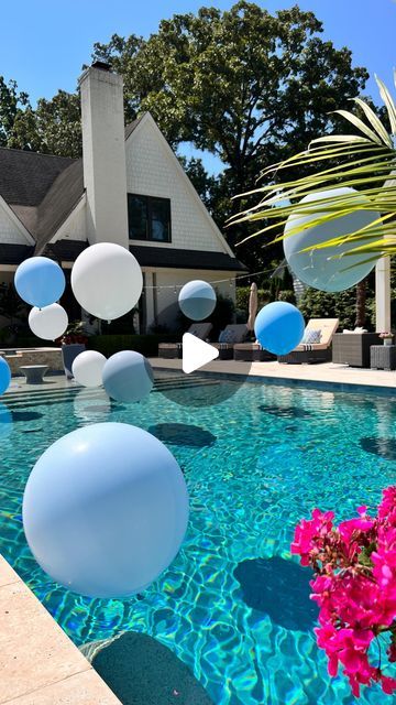 Margaret Jenkins | Pool balloons are such a great way to elevate your event! Any time of year they are always a statement! All these events were done in June,... | Instagram Pool Balloon Decorations, Balloons In Pool, Pool Decorating Ideas For Party, Birthday Pool Party Ideas, Pool Balloons, Adult Pool Party, Pool Decorating Ideas, Kids Pool Party Birthday, Party Ballons