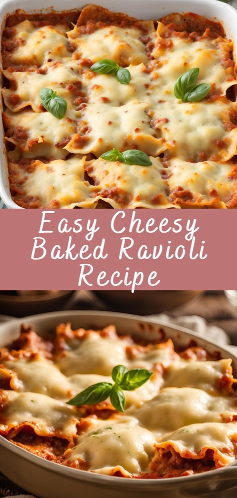 Easy Cheesy Baked Ravioli Recipe | Cheff Recipes Sausage Ravioli Recipe, Beef Ravioli Recipe, Ravioli Dinner Ideas, Ravioli Sauce Recipe, Cheese Ravioli Recipe, Cheesy Ravioli, Baked Ravioli Casserole, Casserole Recipes For Dinner, Baked Ravioli Recipe