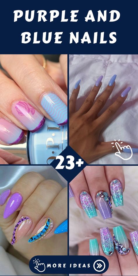 💜💙 Dive into a world of enchantment with stunning purple and blue nails that capture the magic and mystery of the ocean and night sky! Purple and blue nails offer a mesmerizing color combination that exudes elegance and sophistication, perfect for those who love to make a bold statement with their manicure. Whether you opt for a gradient design blending shades of lavender and turquoise or choose to rock alternating purple and blue nails for a striking contrast, this color duo is sure to turn h Purple And Blue Nails, Lavender And Turquoise, Purple Manicure, Purple Ombre Nails, Shades Of Lavender, Aqua Nails, Sky Purple, Elegant Manicure, Pumpkin Nails