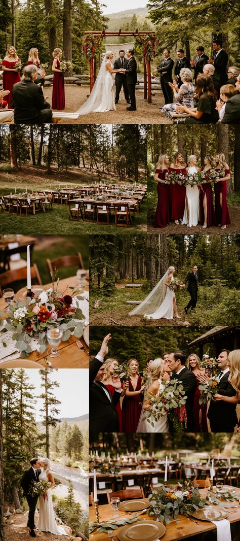 Wine Red Theme Wedding, Wine Red And Forest Green Wedding, Wedding Themes Maroon, Rustic Wedding Burgundy, Dark Red And Sage Green Wedding, Burgundy Forest Wedding, Red And Green Fall Wedding, Red Boho Wedding Decor, Wine Red Wedding Colors