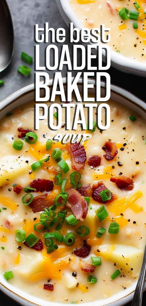 Loaded Bacon Potato Soup [50 Minutes] Toppings For Potato Soup, One Pot Loaded Baked Potato Soup, Bake Potatoes Soup, Loaded Potato Bacon Soup, Small Batch Loaded Baked Potato Soup, Easy Cheddar Potato Soup, Potatoes Soup Recipes Easy, Loaded Baked Potato Chowder, Gluten Free Potato Bacon Soup