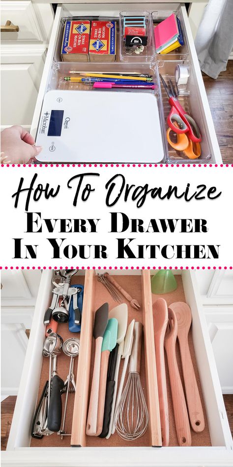 How to Organize Kitchen Drawers - From cooking tools to the junk drawer, see how we organize every drawer in our kitchen! Organize Kitchen Drawers, Kitchen Renovation Diy Ideas, Diy Kitchen Hacks, Organize Kitchen, Kitchen Utensil Organization, Kitchen Storage Hacks, Utensil Drawer, Organized Kitchen, Organize Your Kitchen