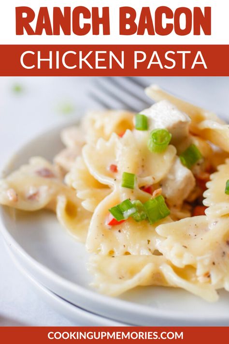 Ranch Bacon Chicken Pasta - Cooking Up Memories Bacon Chicken Pasta, Chicken Bacon Ranch Pasta Salad, Bacon Ranch Pasta, Summer Pasta Salad Recipes, Chicken Bacon Pasta, Chicken Bacon Ranch Pasta, Ranch Pasta Salad, Bacon Chicken, Ranch Pasta