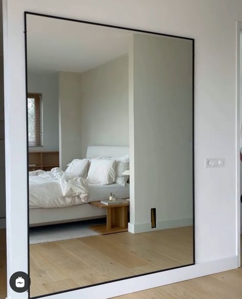 Mirror Sleeping Room, Bedroom Big Mirror Ideas, Big Room Mirror Bedrooms, Bedrooms With Big Mirrors, Big Wall Mirror In Bedroom, Mirror Behind Desk, Mirror Wall In Bedroom, Bedroom With Big Mirror, Huge Mirror In Bedroom