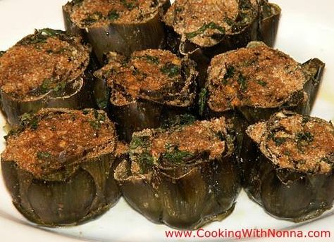 recipe image Stuffed Artichokes, Artichoke Recipes, Sicilian Recipes, Vegetable Sides, Veggie Sides, Veggie Dishes, Go For It, Italian Dishes, Vegetable Side Dishes