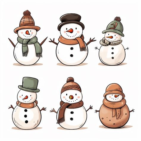 Vector christmas snowman | Premium Vector #Freepik #vector Cute Christmas Cartoon Art, Snowman Family Drawing, Snow Men Drawing, Black And White Christmas Drawings, Christmas Drawing Snowman, Christmas Vector Free, Christmas Art Design, Snowman Illustration Cute, Christmas Character Drawings