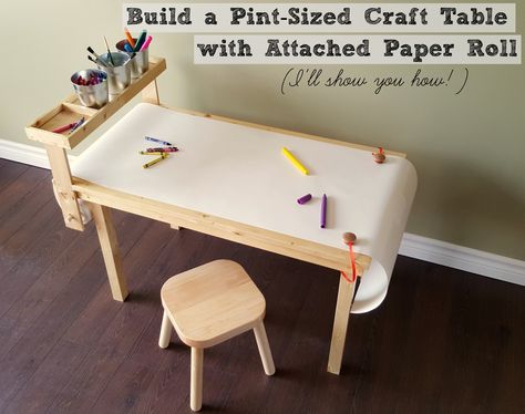 Pint-Sized Craft Table -- build your own kids activity and art table that will hold art supplies AND a roll of paper Kids Table With Paper Roll, Diy Kids Craft Table, Art Table Ideas, Craft Table Kids, Art Table For Kids, Diy Art Table, Toddler Art Table, Diy Kids Art Table, Kids Drawing Table