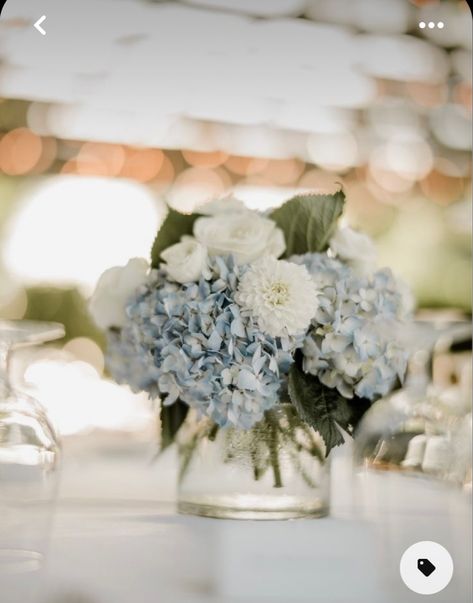 Dusty Blue Centerpieces, Blue Bridal Shower Decorations, Blue Hydrangea Wedding, Blue Centerpieces, Bridal Shower Inspo, Hydrangea Centerpiece, Blue And White Flowers, Something Blue Bridal, Blue Bridal Shower