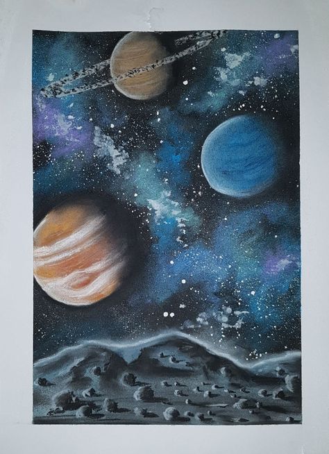 Planet Drawing Art Universe, Paintings Of Space, Planet Drawing Art, Galaxy Planet Painting, Math Mural, Universe Drawing Ideas, Drawing Planets, Planets Painting, Planets Drawing