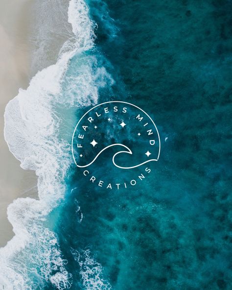 Custom logo design by Here and There Web Studio. Ocean themed. #brandingdesign #logodesign Wave Logo Aesthetic, Wave Logo Design Inspiration, Combination Logo Design Inspiration, Surf Logo Design Ideas, Ocean Branding Design, Mindful Logo Design, Ocean Logo Design Ideas, Sea Logo Design Ideas, Beach Logo Design Ideas