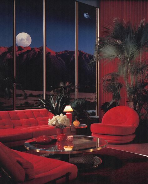 1980s / mysterious red interior 🍒 Wall posters now available on liminaldestinations.com (link in bio!) • • • • (AI images — MJ 6) #80sinterior #1980sinterior #80saesthetic #1980s #80svibes #80snostalgia #80sdecor #80s #vintage #interiordesign #homedecor #luxuryhomes Miami Loft Apartments, 80s Futurism Interior, 80's Houses Interior, 80’s Interior Design, 80s Interior Design Retro, Retro Home Aesthetic, 80s Penthouse, Versace Interior, Retro Futurism Interior