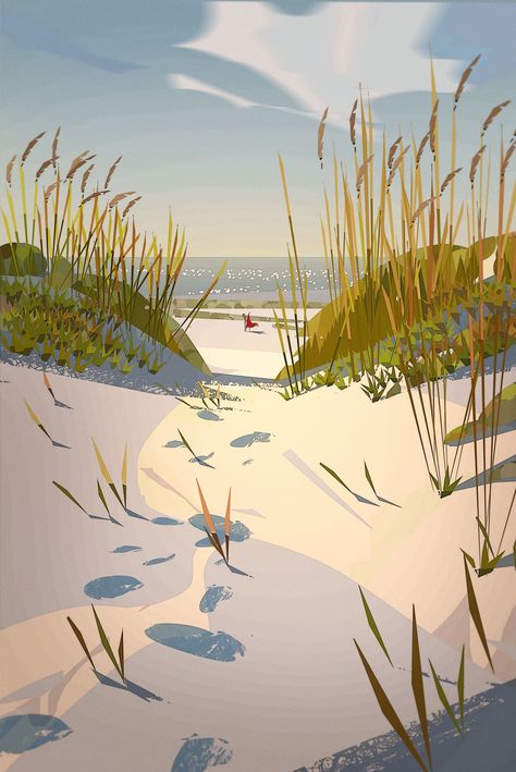 Henry Wong, Beach Illustration, Background Drawing, Landscape Illustration, Environment Design, Ethereal Art, Environment Concept Art, Illustration Character Design, Environmental Art