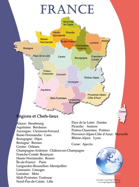 Map of France with regions and regional capitals: French Language School Poster for the Classroom Map Of France, Regions Of France, School Poster, French Classroom, French Resources, Rpg Map, French History, French Teacher, French Class