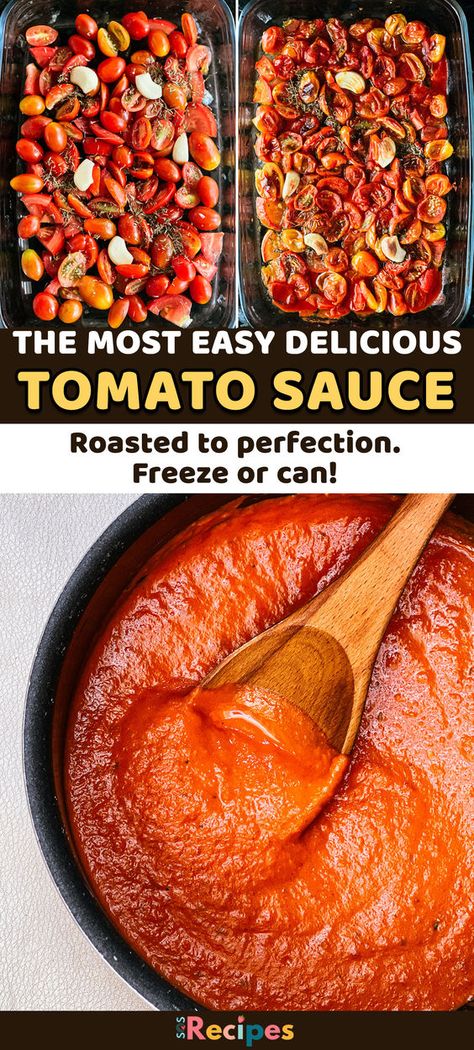 🍅 Elevate your pasta game with this rich and flavorful Oven-Roasted Tomato Sauce! 🌿🔥 Bursting with the vibrant taste of ripe tomatoes, roasted garlic, and fragrant herbs, this homemade sauce is a game-changer for any pasta dish. Simply toss fresh tomatoes with olive oil, garlic, and your favorite herbs, then let them roast to caramelized perfection in the oven. #TomatoSauce #Homemade #RoastedTomatoes #PastaPerfection 🍝 Red Pasta Sauce Recipes Tomatoes, Tomato Sauce From Fresh Tomatoes Roasted, Baking Tomatoes For Sauce, Roasted Tomato Pasta Sauce Canning, Homemade Spaghetti Sauce Roasted Tomatoes, Spaghetti Sauce Roasted Tomatoes, Pasta Sauce Recipes Tomato Fresh Roasted, Homemade Pasta Sauce Roma Tomatoes, Roaster Pan Tomato Sauce