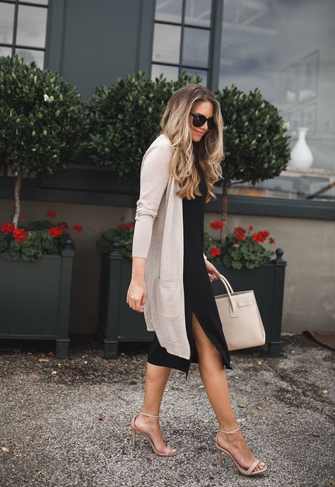 How I Style a Slip Dress | The Teacher Diva: a Dallas Fashion Blog featuring Beauty & Lifestyle Long Cardigan With Dress, How To Wear A Long Cardigan, Teacher Outfits Dresses, Spring Teacher Outfits, Long Cardigans, Grandma Fashion, Dallas Fashion, Black Slip Dress, Cardigan Outfits