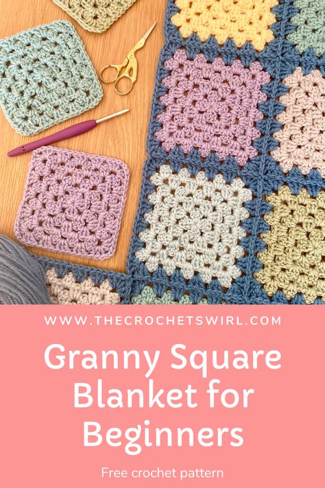 Granny Square Blanket For Beginners, Crochet Granny Square Beginner, Granny Square Häkelanleitung, Easy Beginner Crochet Patterns, Granny Square Crochet Patterns Free, Crochet For Beginners Blanket, Crochet Blanket Designs, Crochet Granny Square Blanket, Crochet Design Pattern