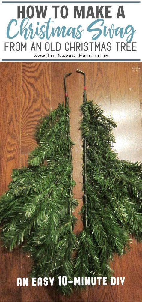 Christmas Swags Diy, Repurposed Christmas Tree, Christmas Garland Diy, Fake Xmas Tree, Outdoor Christmas Garland, Faux Christmas Tree, Old Christmas Tree, Christmas Decorations Easy, Outdoor Christmas Diy