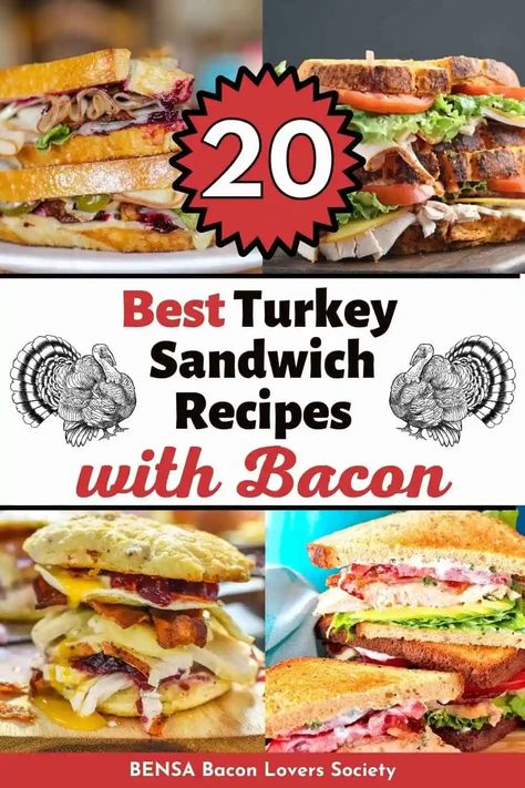 You'll love this tasty collection of sandwiches featuring turkey and BACON, from top food bloggers. Bacon Sandwiches Ideas, Bacon Thanksgiving Recipes, Bacon Meals, Turkey Bacon Sandwich, Best Turkey Sandwich, Turkey Sandwich Recipes, Baked Turkey Burgers, Bacon Sandwich Recipes, Recipes With Bacon