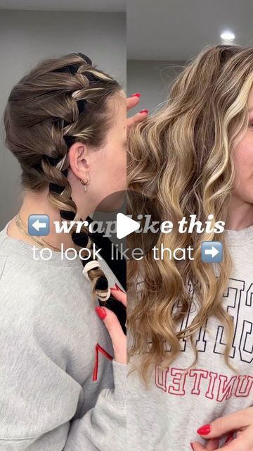 Amanda Carter | heatless curls + hair growth on Instagram: "Kind of a reverse tutorial here! If you like those curls, here’s how you get them. The criss-cross or French braid method!  ▶️ FOLLOW to make sure your links are delivered 🔗 Comment LINK for the full tutorial, my heatless hair kit, and my hair quiz oif you need hair help. ❤️  #heatlesscurls #healthyhairtips #hairhelp #overnightcurls" How To Braid Hair For Heatless Curls, Braided Curls Overnight, Curl Hair With Braids Overnight, Best Overnight Heatless Curls, Tips For Heatless Curls, Braided Overnight Hair, Rope Braid Heatless Curls, Heartless Curls Braid, How To Heartless Curls