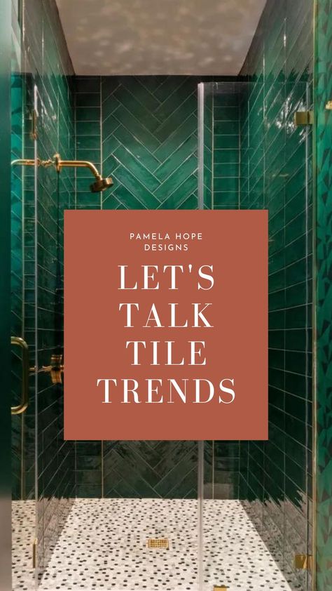 Our designers rounded up the hottest tile trends for your home. Be sure to read our latest blog before designing your next tile project! Linked. Hexagon Bathroom Tile Ideas, Tile Trends 2023 Kitchen, New Bathroom Tile Trends 2023, Bold Shower Tile Ideas, Colorful Shower Tile Ideas, Latest Tiles For Bathroom, Green Tiled Shower Ideas, 2025 Bathroom Tile Trends, Tile In Shower Ideas