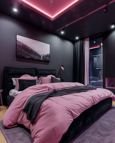 70 Modern Pink Bedroom Design and Decor Ideas for Home Owners – CreativeBooster Black And Pink Bedroom, Modern Pink Bedroom, Pink House Interior, Wall Paint Inspiration, Black Room Decor, Bold Bedroom, Pink Bedroom Design, Black Bedroom Design, Black Bedroom Decor