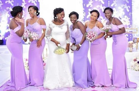 Lilac Bridesmaids, Braids Maid Dresses, Sister Goals, Bridal Train, African Bridesmaids, Lilac Bridesmaid, Igbo Wedding, Lavender Bridesmaid Dresses, Gorgeous Bridesmaid Dresses