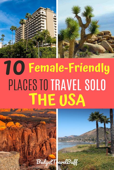 Best Solo Trips For Women In The Us, Safest Places To Travel Woman, Solo Vacation Ideas Woman, Solo Female Travel Usa, Birthday Vacay, Usa Trips, Vacation Alone, Safest Places To Travel, Solo Trips