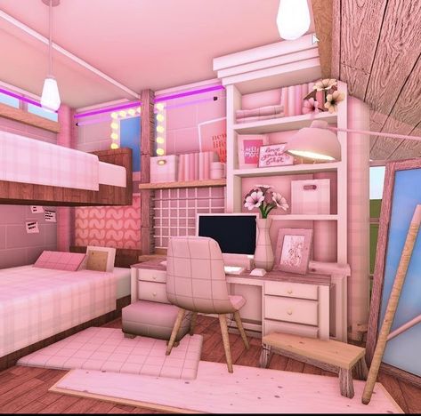 Roblox Room, Bloxburg Decor, Bloxburg Layout, Bloxburg Rooms, Blush Bedroom, Bloxburg Bedroom, Blocksburg Room Ideas￼, House Plans With Pictures, Bloxburg Builds