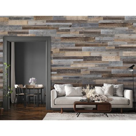 Barnwood Plank Wall, Shack Living, Barnwood Accent Wall, Unfinished Wall, Faux Brick Wall Panels, Brick Wall Paneling, Shiplap Boards, Wood Plank Walls, Room Accent Wall