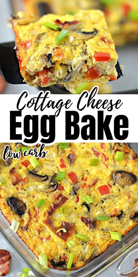 Low-Carb Cottage Cheese Egg Bake #lowcarbcottagecheeseeggbake #cottagecheeseeggbake Egg Bake Low Carb, Cottage Cheese Egg Bake, Healthy Egg Bake, Cheese Egg Bake, Egg Brunch Recipes, Cottage Cheese Recipes Healthy, Low Carb Breakfast Casserole, Cottage Cheese Breakfast, Cottage Cheese Eggs