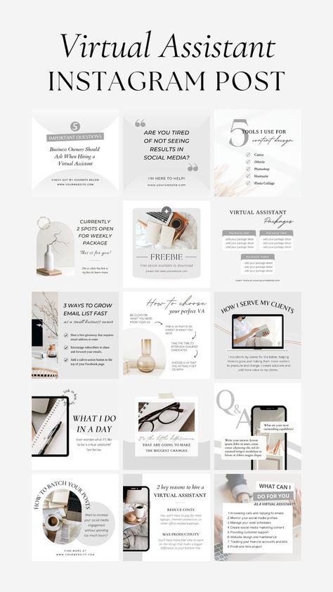 These Instagram templates are perfect for virtual assistants, social media managers, small business owners, and more. Get these Instagram Templates to make your social media content look professional and stylish! Free Social Media Templates, Social Media Management Business, Instagram Feed Planner, Types Of Social Media, Media Kit Template, Virtual Assistant Business, Social Media Poster, Instagram Branding, Template Instagram