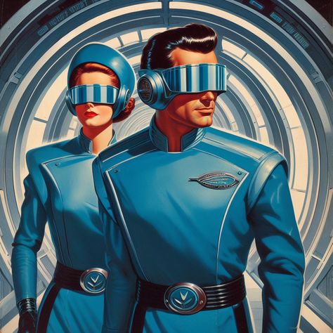 Created in DALL-E 3. I was aiming to capture the retro futurism found in vintage sci-fi magazine, comics, and books. 70s Sci Fi Art Retro Futurism, Retro Futurism Aesthetic, Outer Space Costume, Retro Future Fashion, Retro Futurism Fashion, Sience Fiction, Futurism Fashion, Sci Fi Costume, Space Costumes