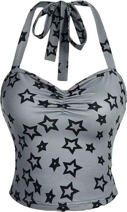 Link in pin. Grey Star Print Halter Top SOLY HUX Women's Y2k Star Print Ruched Halter Tie Back Cami Crop Top Summer Tops. Ruched Halter Top, Fairycore Top, Pinterest Wardrobe, Womens Halter Tops, Top Halter, Y2k Clothes, Summer Crop Tops, Swaggy Outfits, Cami Crop Top