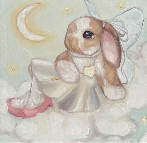 Watch Wall, Queen Goddess, Bunny Painting, Vibes Art, Cute Paintings, Cute Canvas, Bunny Art, Fairy Princess, A Bunny