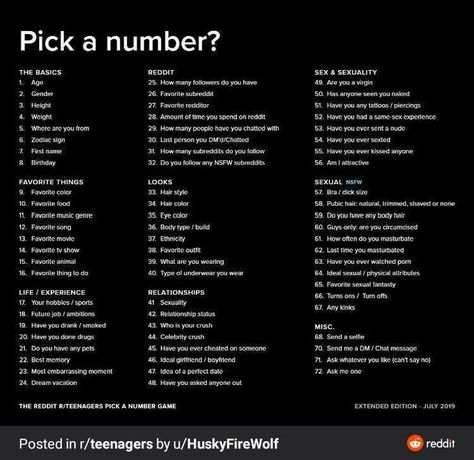 Number game Pick A Number Questions, Snapchat Question Game, Pick A Number, Snapchat Questions, Questions To Get To Know Someone, Flirty Questions, Truth Or Dare Questions, Instagram Story Questions, Dare Questions