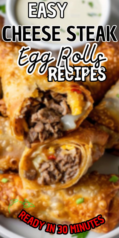 Easy Cheese Steak Egg Rolls Cheesesteak Egg Rolls Recipe, Philly Steak Egg Rolls Recipe, Philly Cheese Steak Egg Rolls Recipes, Steak Egg Rolls Recipes, Cheese Steak Eggrolls, Steak And Cheese Egg Rolls, Philly Cheese Steak Egg Rolls, Cheese Steak Egg Rolls, Steak Egg Rolls