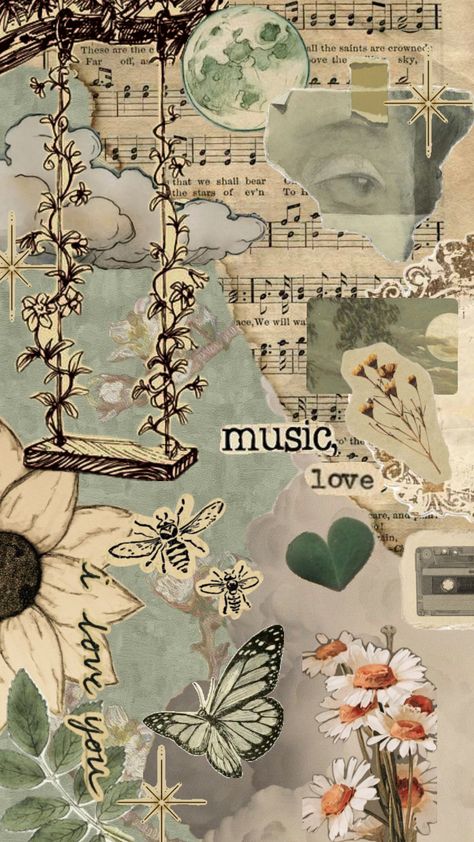 #vibes #aesthetic #idk #sagegreen #green #lightgreen Aesthetic Wallpaper, Butterflies, Collage, Flowers, Music, Green